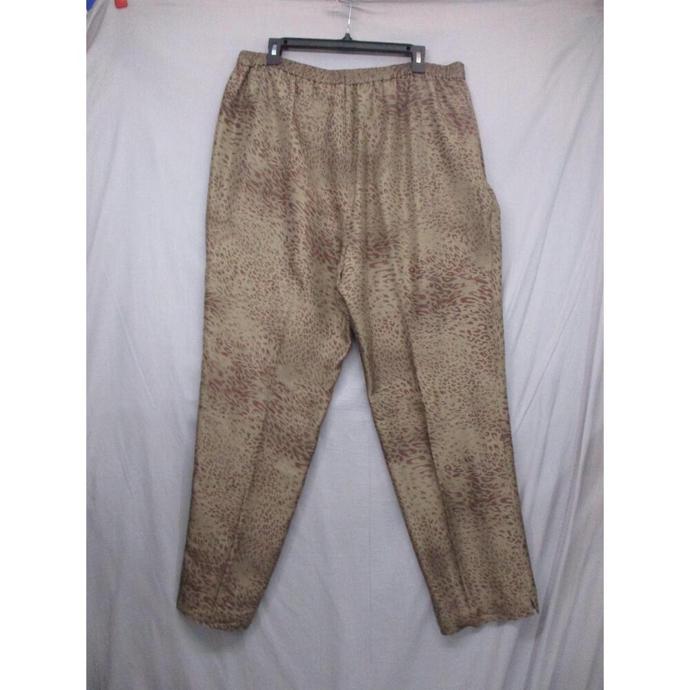 Beige Animal Print Silk Womens Loose fit Trousers Pants Size 16W - Picture 9 of 10